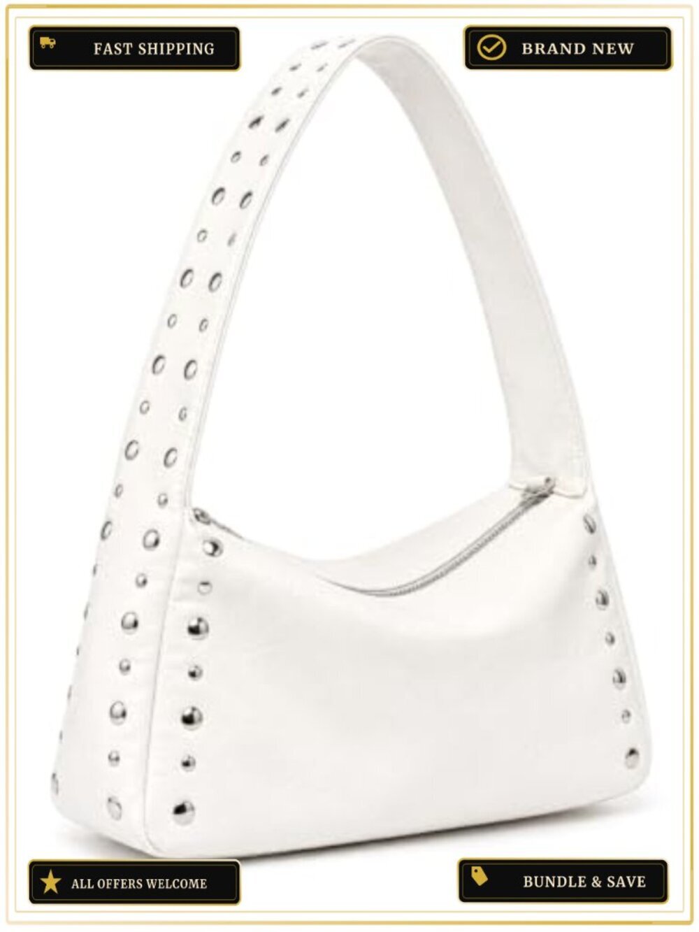 Studded Vegan Leather Shoulder Bag Y2k Small Handbag